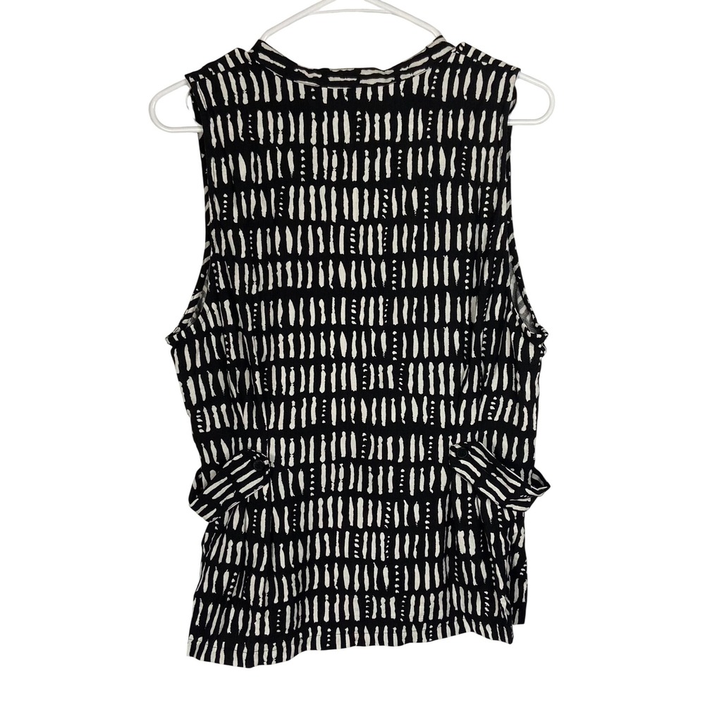 Nine West Womens XL Black White Abstract Dash Print Sleeveless Button Front Top - Picture 2 of 9